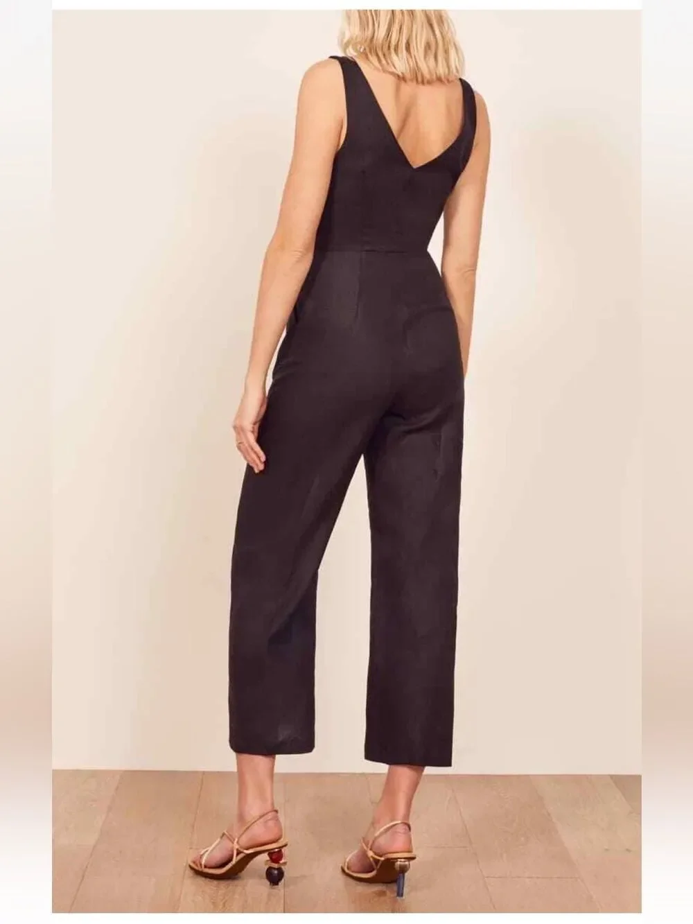 Reformation Black Sleeveless Button-Front Linen Vera Jumpsuit Sz 0